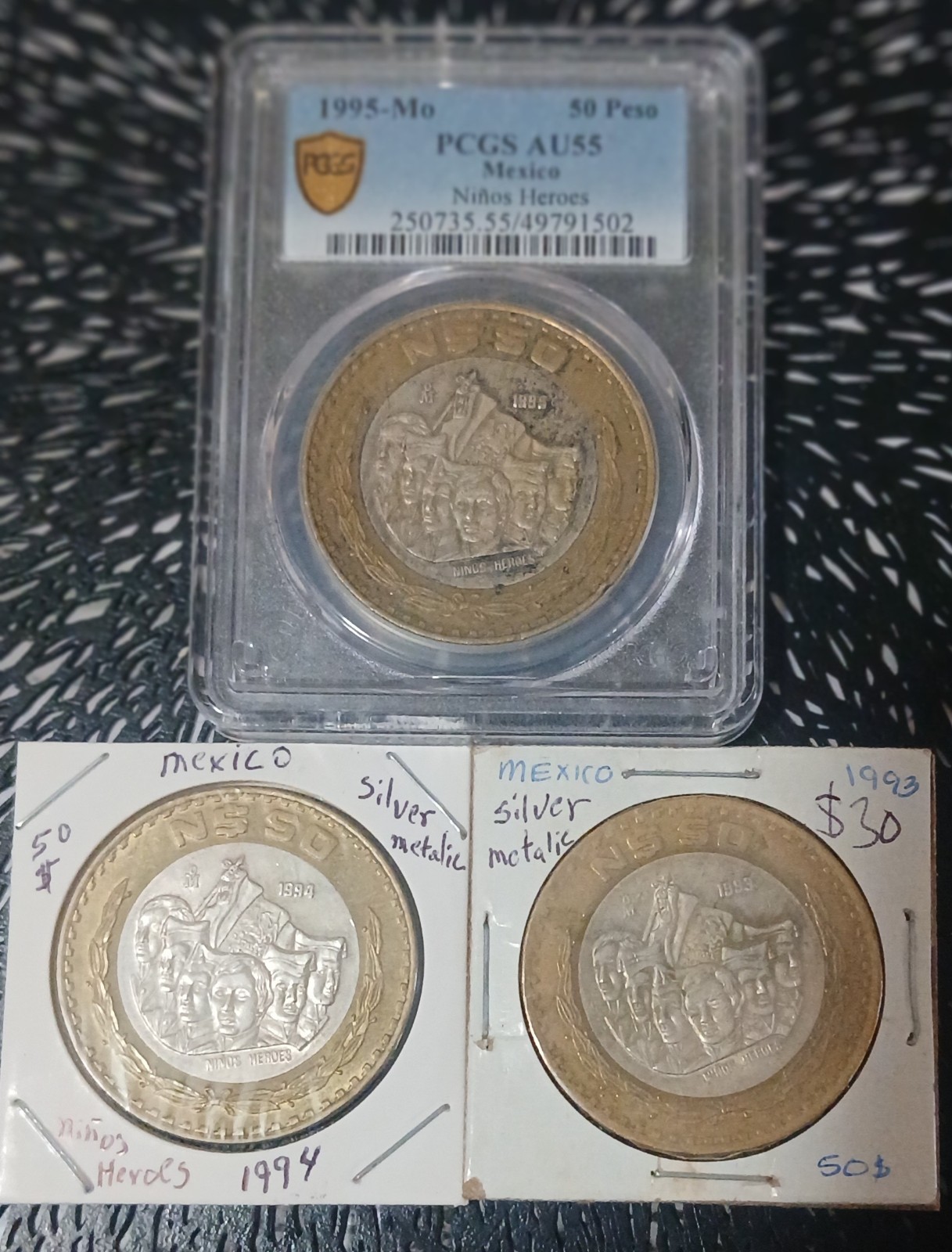 1993-1994-(1995 Mo  PCGS AU55) MEXICO Niños Heroes-Silver 50centavo Metalic