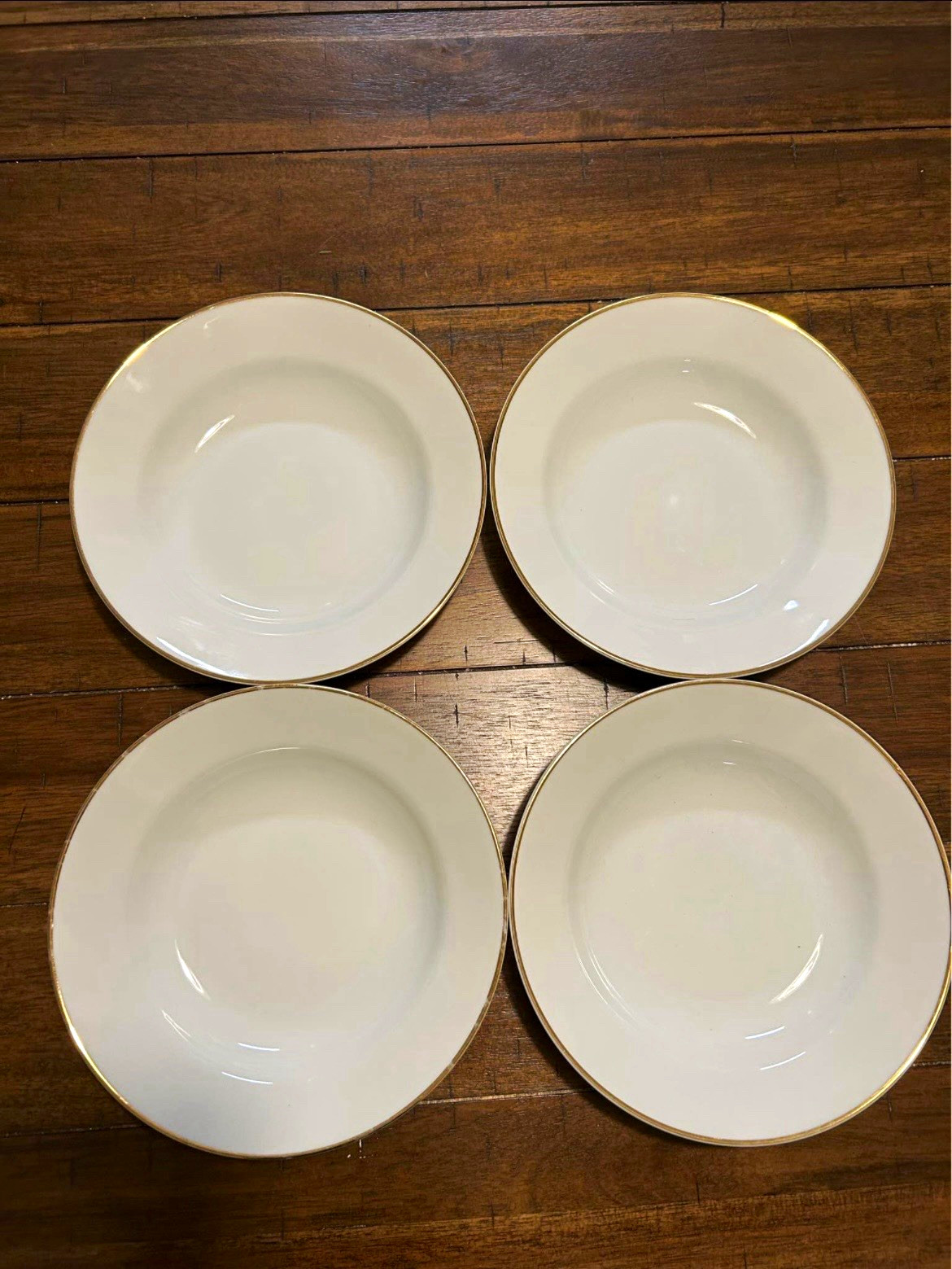 R.H. Macy & Co. Inc. Fine Porcelain White Rimmed Soup/Pasta Bowls Set of 4 R.H. Macy & Co. Inc. Fine Porcelain White Rimmed Soup/Pasta Bowls Set of 4
