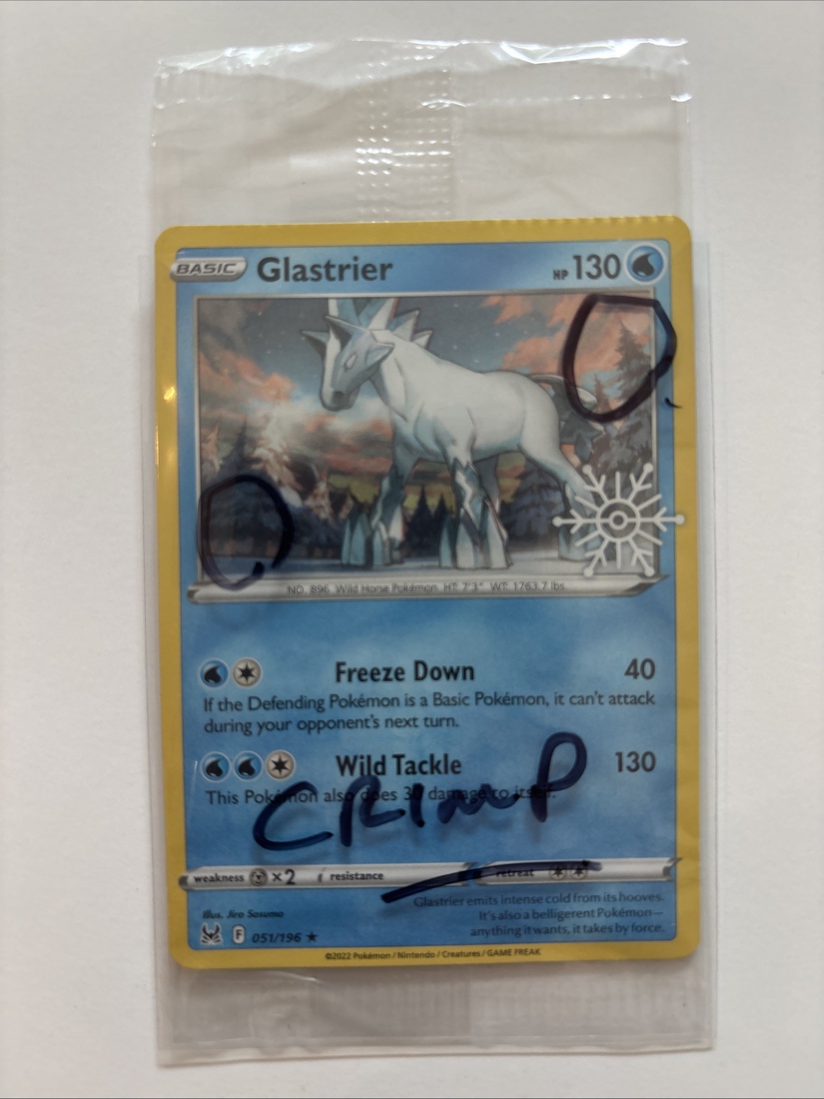 Swirl ERROR Crimp Sealed Holo Glastrier 051/196 Pokemon Lost Origin variant