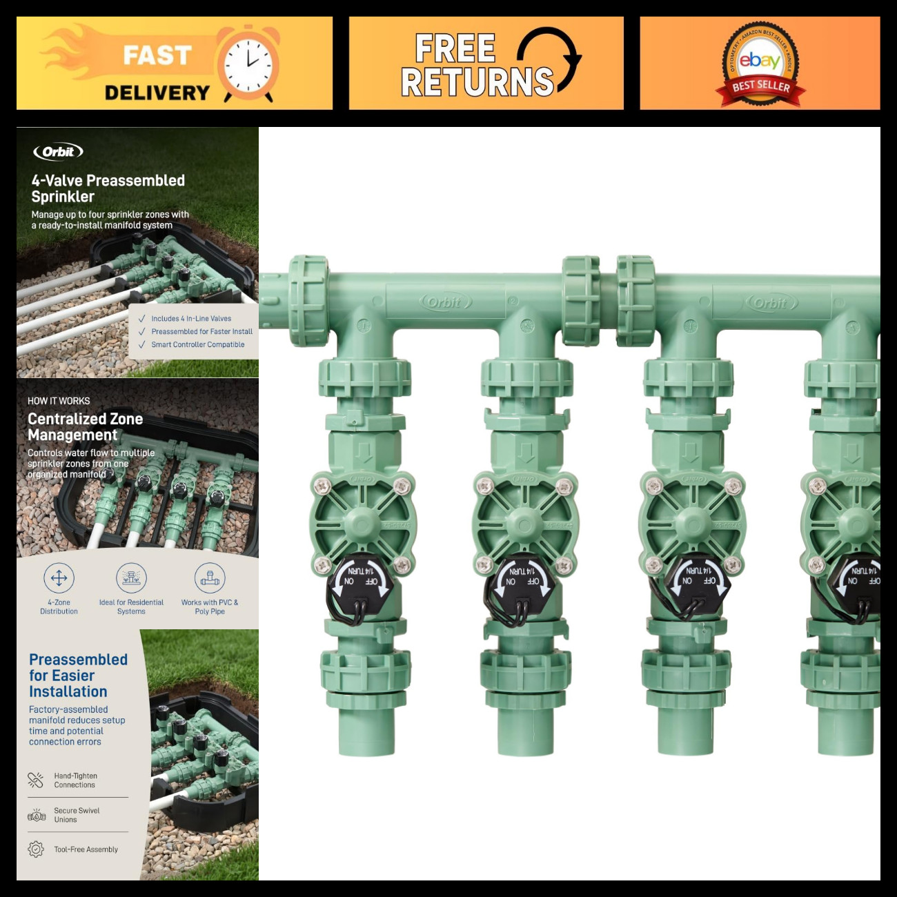 Heavy Duty 4-Valve Preassembled Sprinkler Manifold for Efficient Irrigation Syst