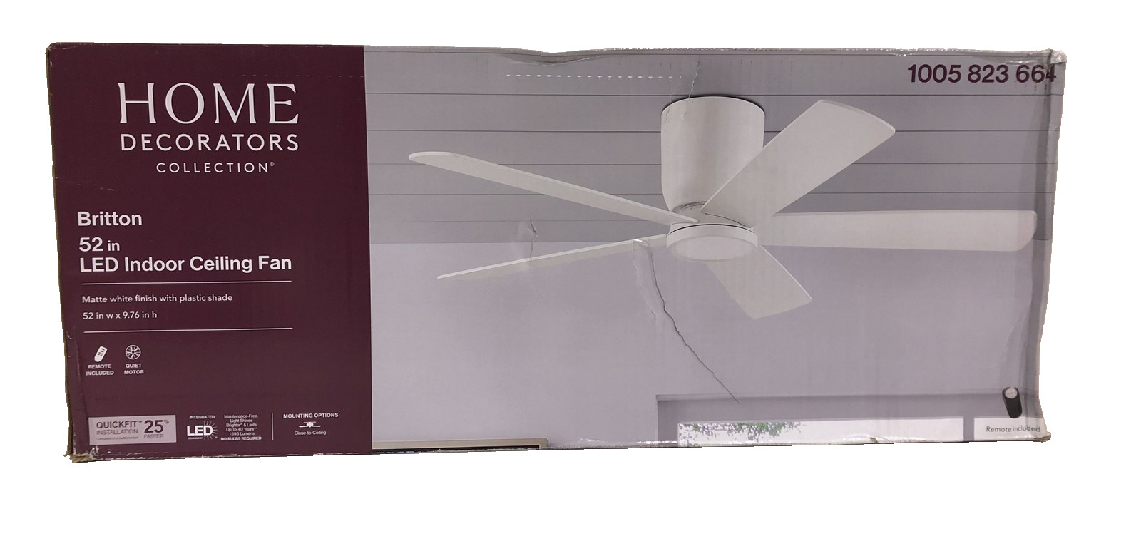 Home Decorators Britton 52 in. LED Indoor Matte White Ceiling Fan SEALED