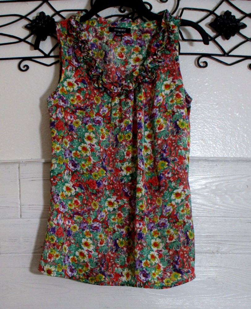 Elementz Women\'s Top Size S Sleeveless Multicolor Floral Round Neck