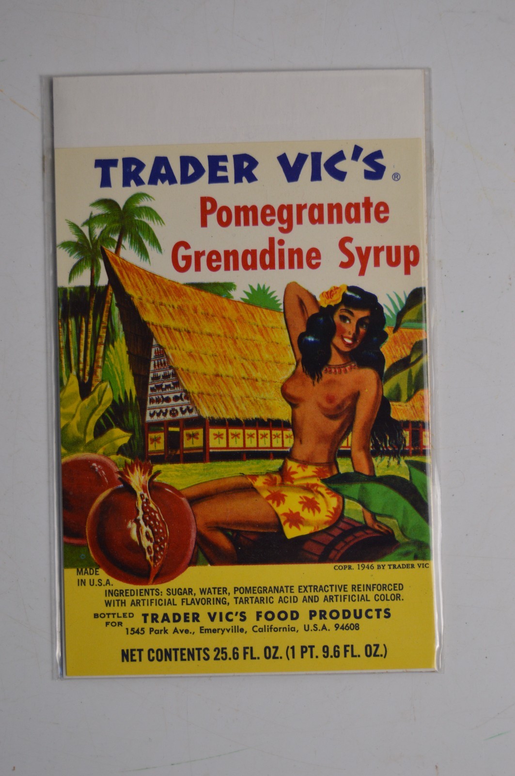 Vintage Trader Vic\'s Pomegranate Grenadine Syrup Label Nude Woman Tiki Hawaii