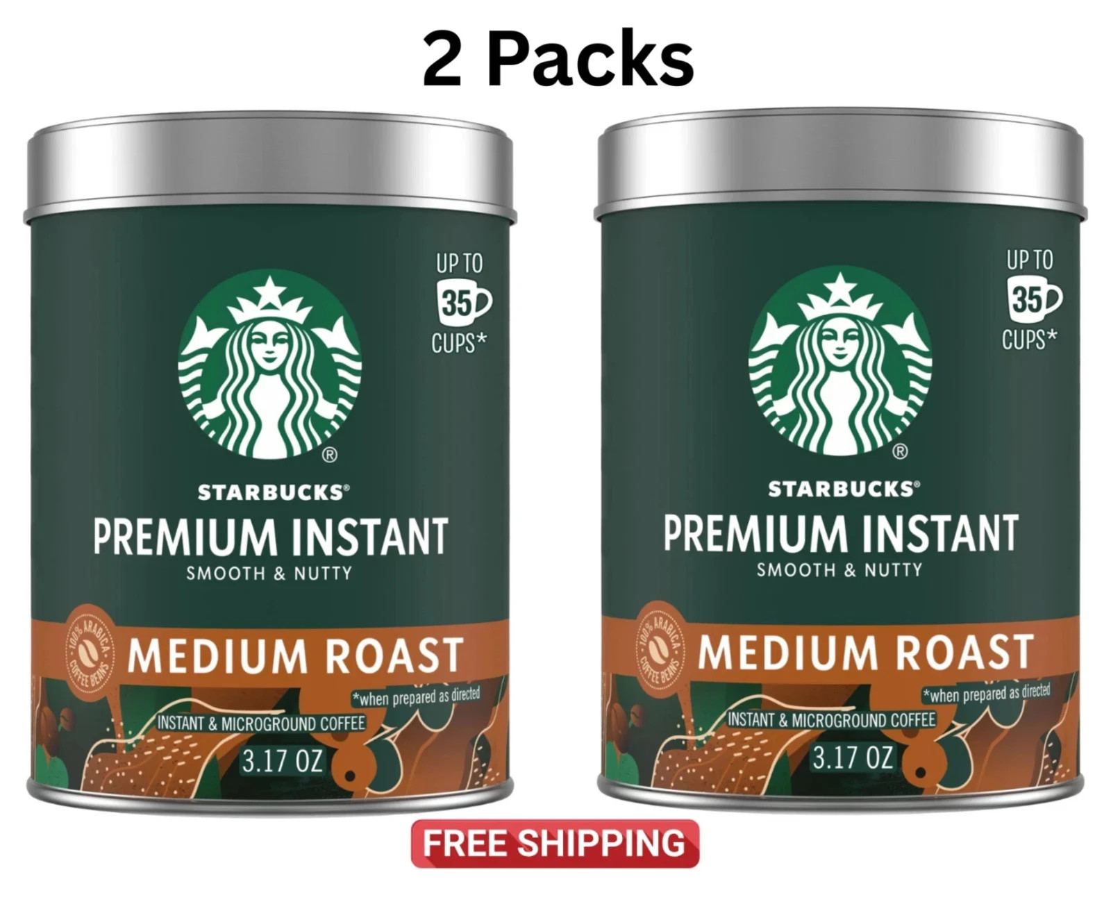 (2 Pack) Starbucks Premium Medium Roast Instant Coffee 3.17 Oz 100% Arabica Rich
