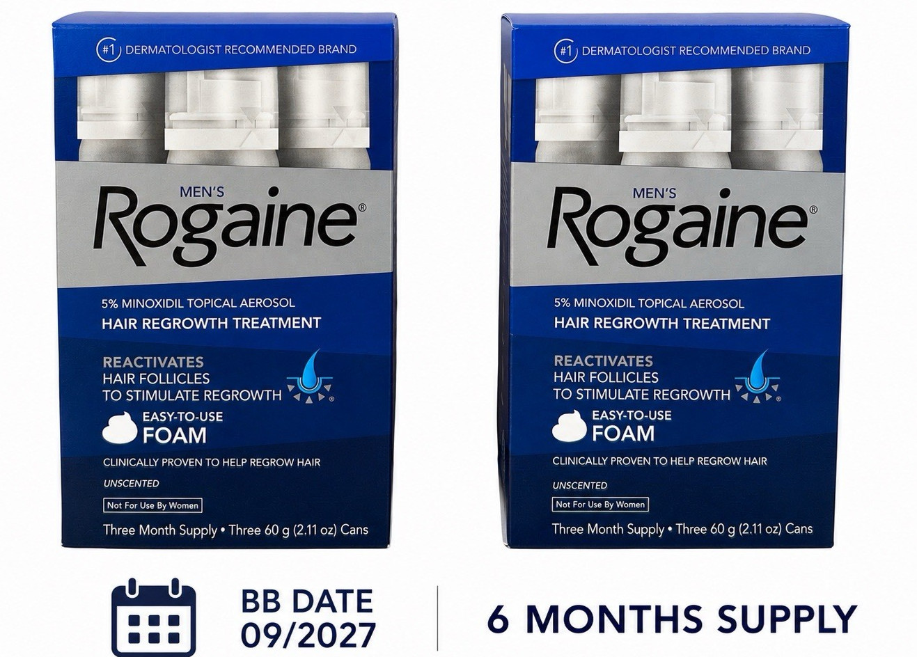 6x2.11 oz. Rogaine Men’s 5% Minoxidil Foam Hair Regrowth Treatment, Exp 09/2027 6x2.11 oz. Rogaine Men’s 5% Minoxidil Foam Hair Regrowth Treatment, Exp 09/2027