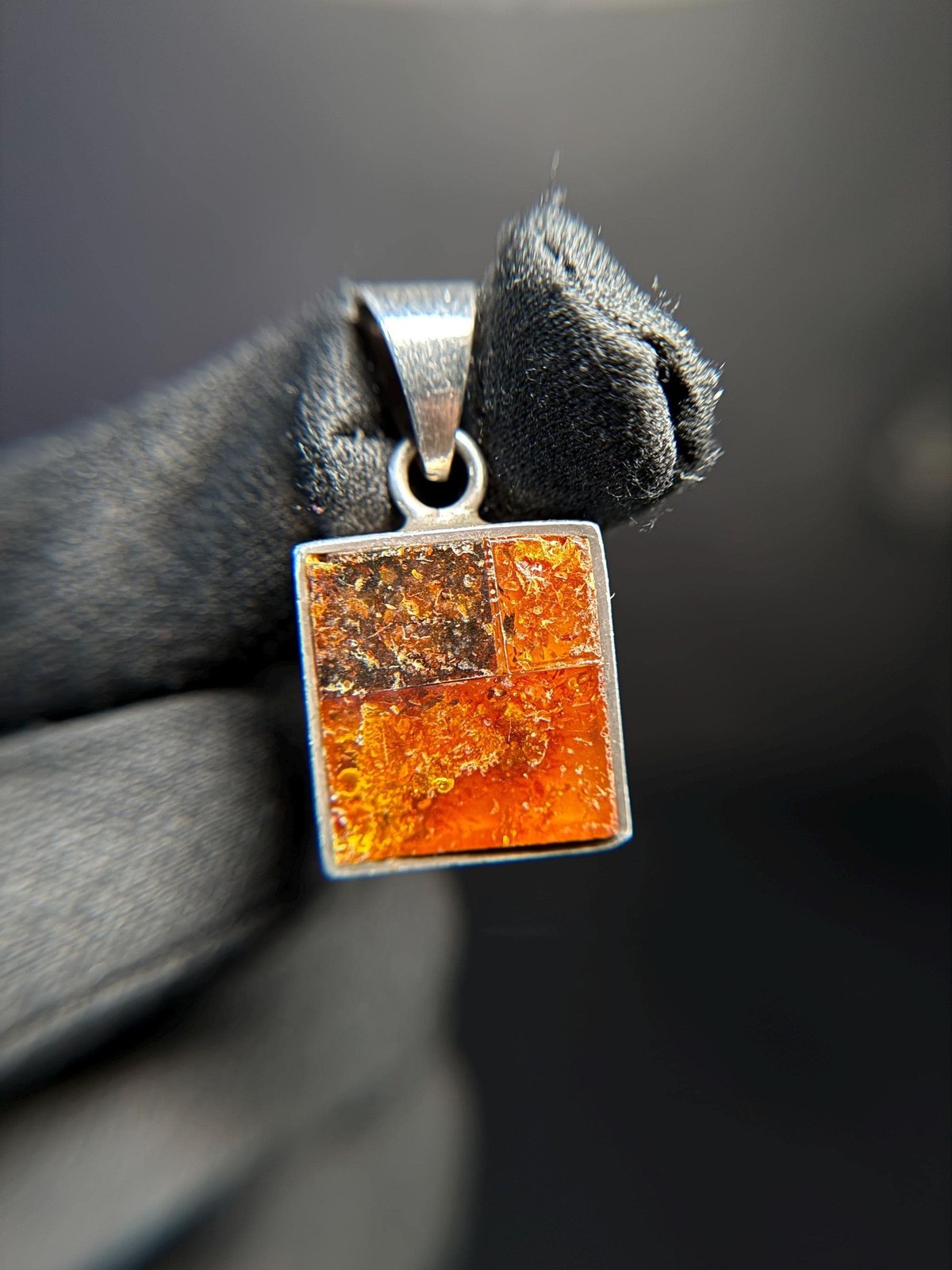 Vintage Polish Multi Amber Pendant Sterling Silver Geometric