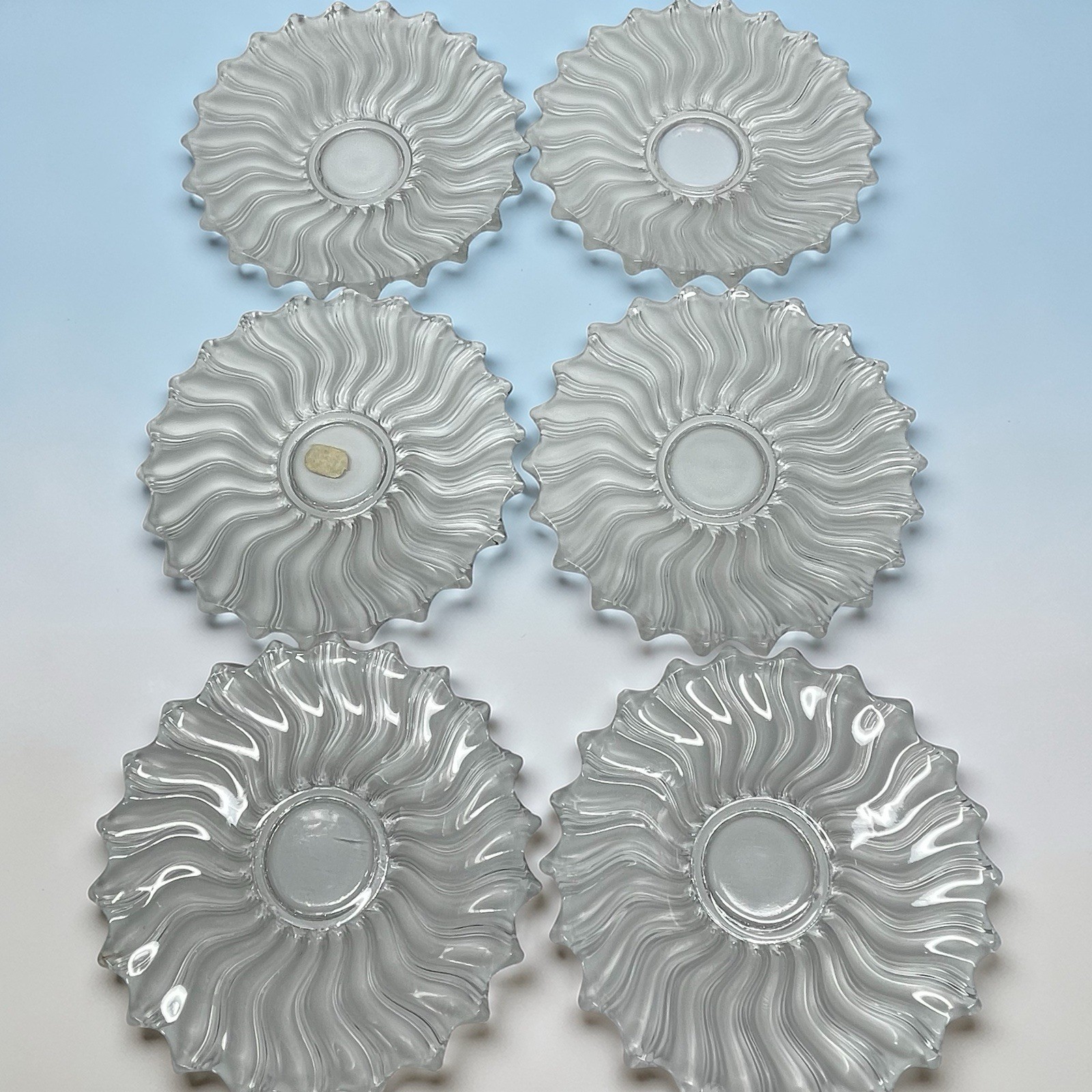 Vintage Bohemia Glam Crystal Glass Swirl Clear Frosted Luncheon Salad Plates Set