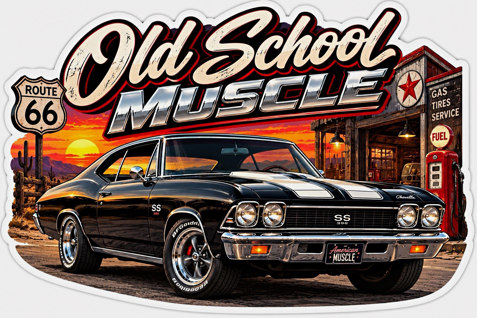 Old School Muscle Car Sticker Black Classic Retro Vintage Hot Rod Decal