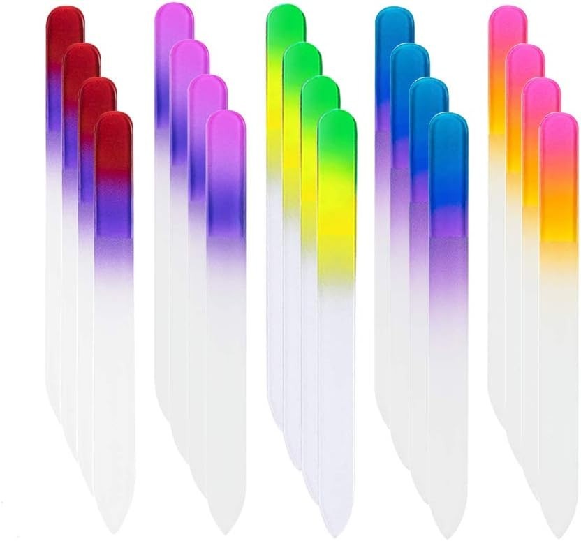 20 Pcs Glass Nail File Bulk with Plastic Sleeve, Crystal Fingernail Files Set, D 20 Pcs Glass Nail File Bulk with Plastic Sleeve, Crystal Fingernail Files Set, D