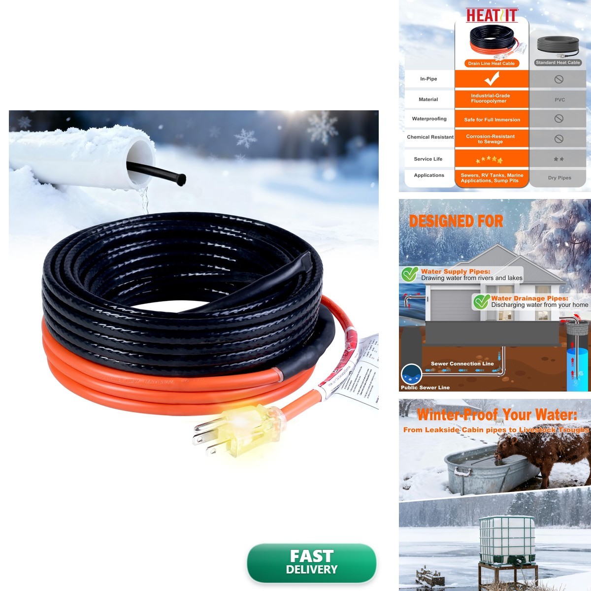 HEATIT JHSF1-CT 50FT Self-Regulating Heating Cable, 120V HEATIT JHSF1-CT 50FT Self-Regulating Heating Cable, 120V
