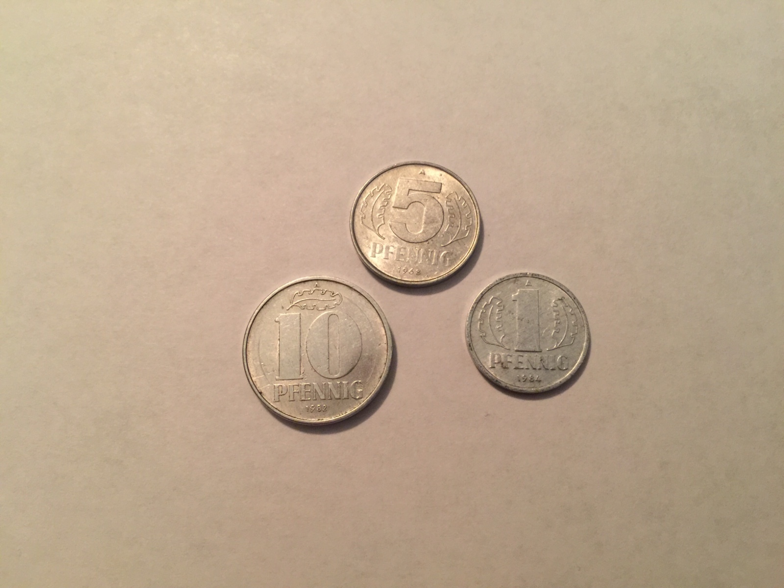 East German DDR Cold War Era Coins:10 Pfennig, 5 Pfennig and 1 Pfennig 60\'s-80\'s