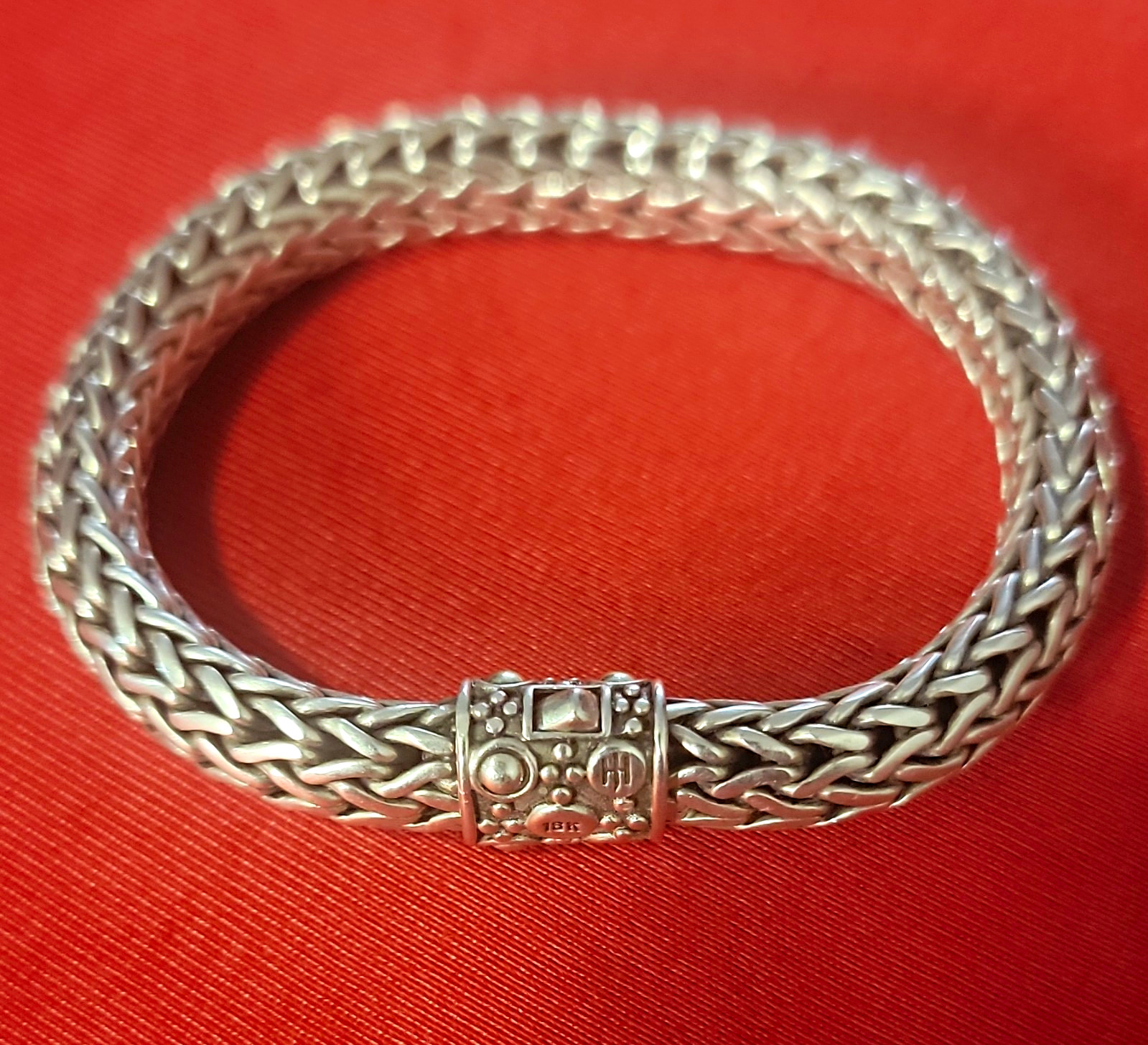 John Hardy Signed 925 Sterling Silver Woven Wheat Chain Cuff Bracelet John Hardy Signed 925 Sterling Silver Woven Wheat Chain Cuff Bracelet