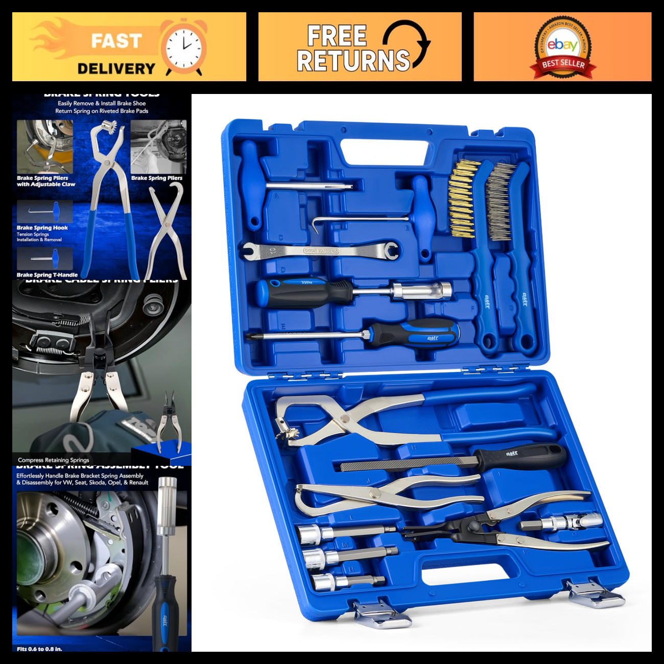 15-Piece Brake Tool Kit - Drum & Disc Brake Tools, Caliper Socket Set & Pliers
