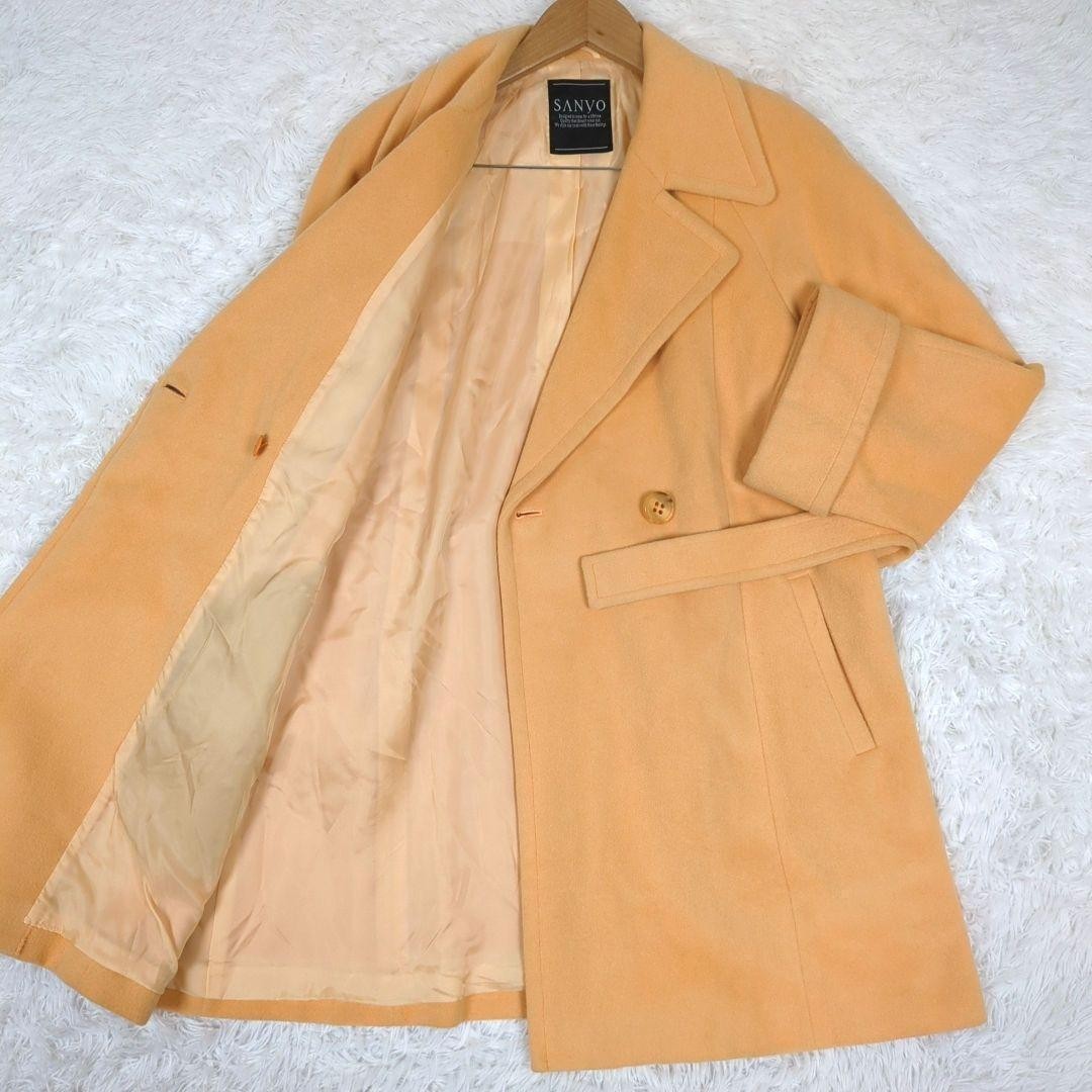 SANYO Angora Over Coat Belt A-Line Flare Orange Size 9AR Women Used From Japan
