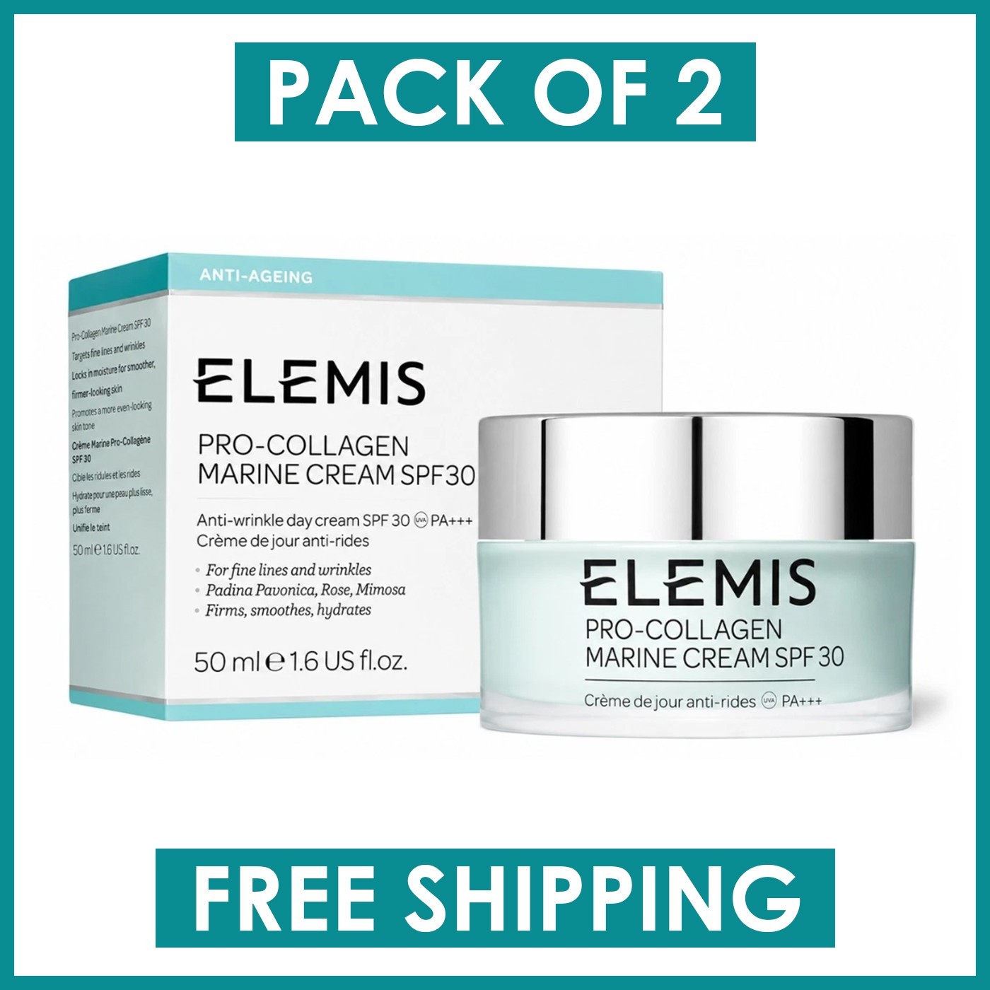 2 Pack - ELEMIS Pro-Collagen Marine Cream SPF 30 - 50ml / 1.6oz - 