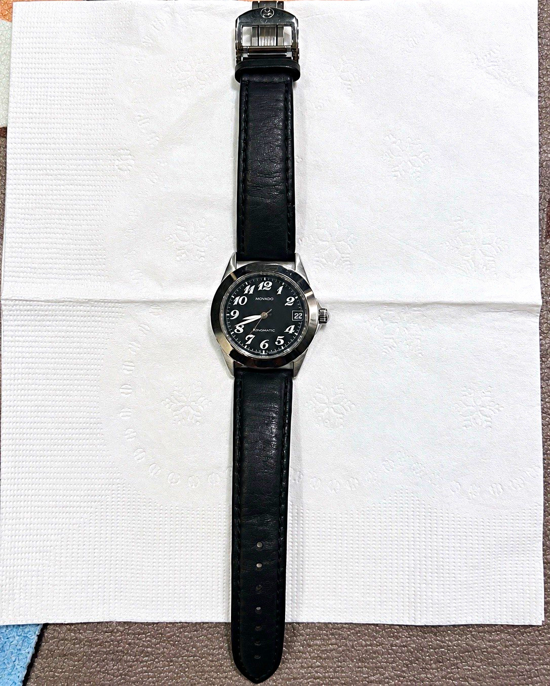 Movado Kingmatic Automatic 37mm Black Dial Leather Strap Date Exhibition Back
