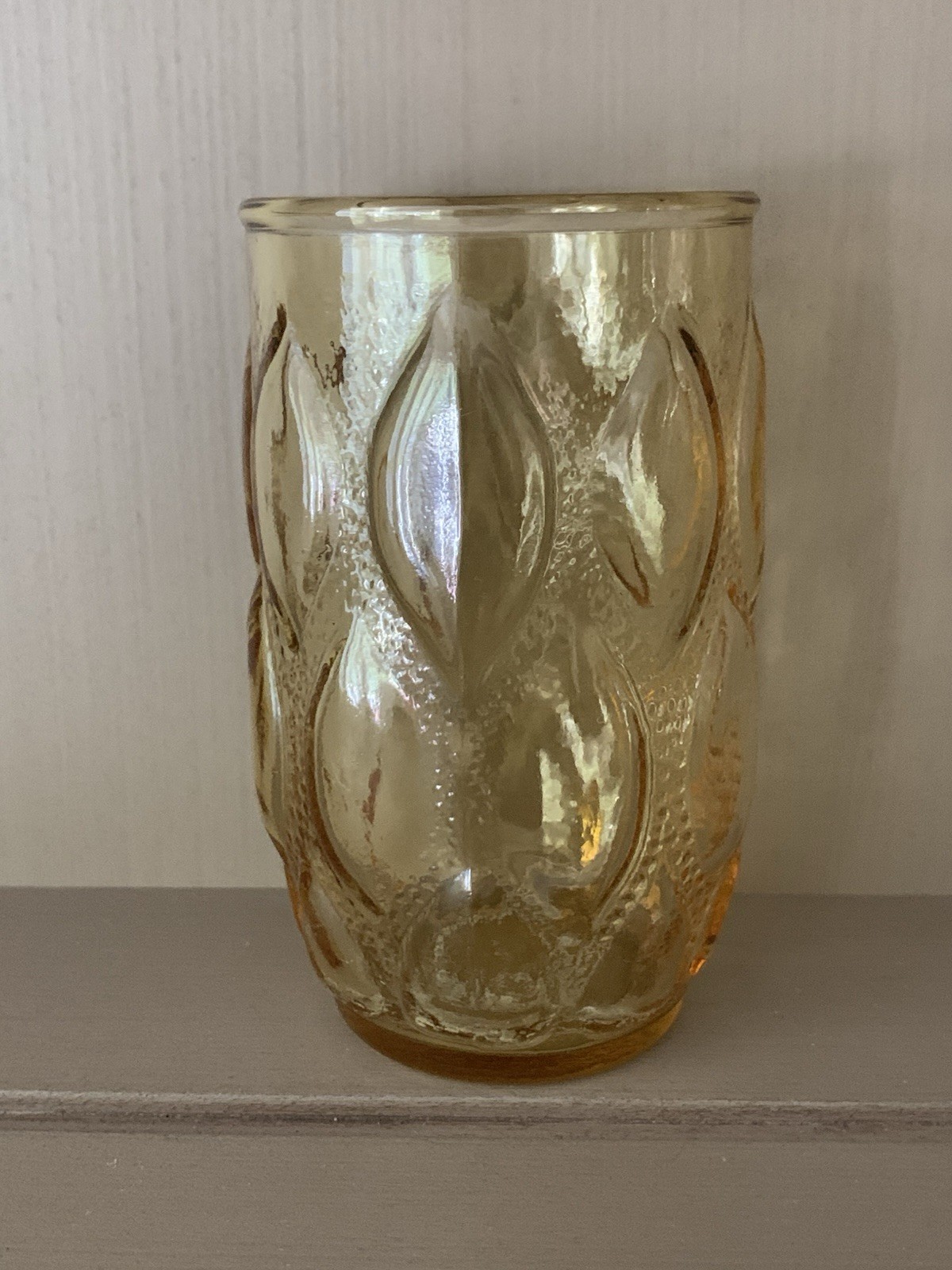 Anchor Hocking MADRID VTG MCM Honey Gold Juice Glass 3.5” Diamond Teardrop