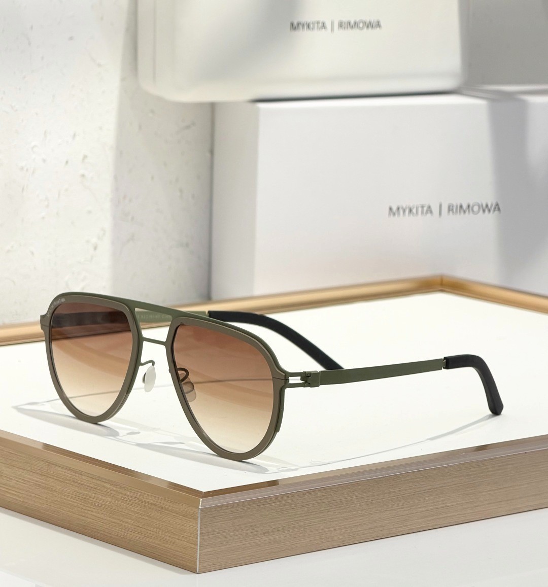 MYKITA RIMOWA MR006 Aviator Sunglasses Olive Khaki Green Brown Lens 53-19-140