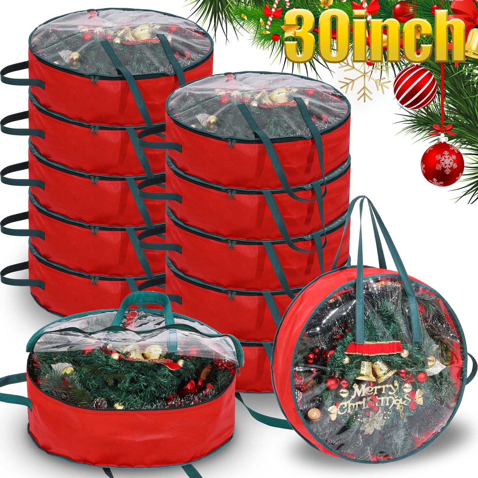Shappy 12 Pcs Red Wreath Storage Bag Clear Wreath Storage Containers Clear