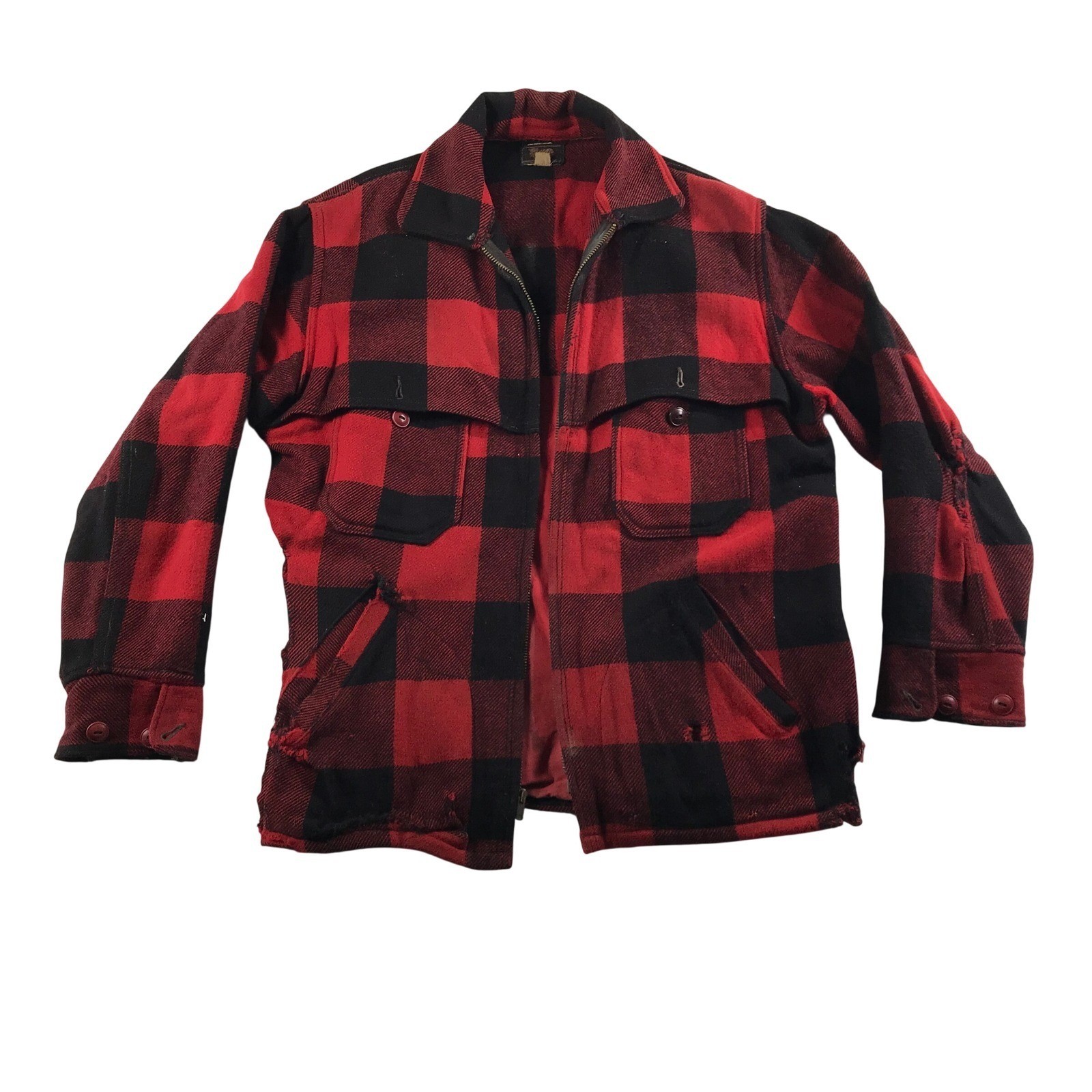 Vintage Woolrich Woolen Mills Buffalo Plaid Wool Hunting Jacket Red Black Mens