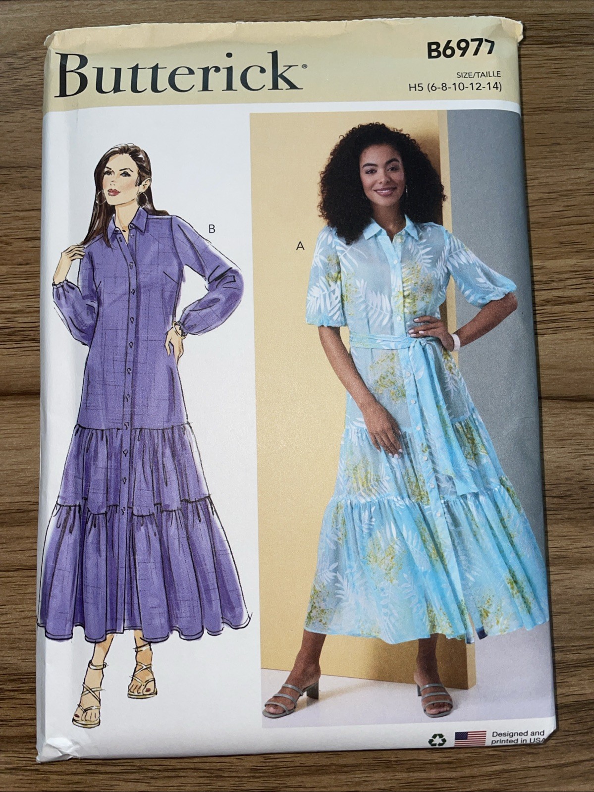 Butterick Pattern B6977 Misses\' Sash & Loose Fitting Tiered Dress UNCUT SZ 6-14 Butterick Pattern B6977 Misses\' Sash & Loose Fitting Tiered Dress UNCUT SZ 6-14