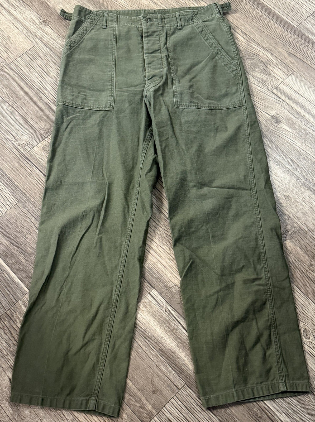 Vintage 1961 US Army OG 107 Sateen Cotton Baker Fatigue Pants Large 