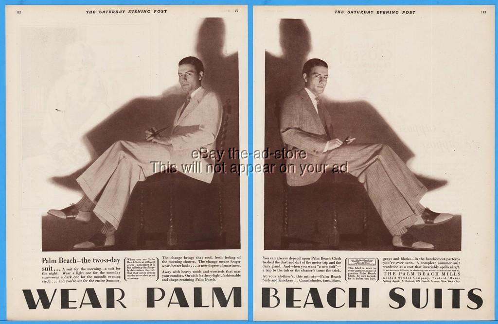 1929 Goodall Worsted Co Sanford Maine Palm Beach Mills Men's Suit Clothing Ad