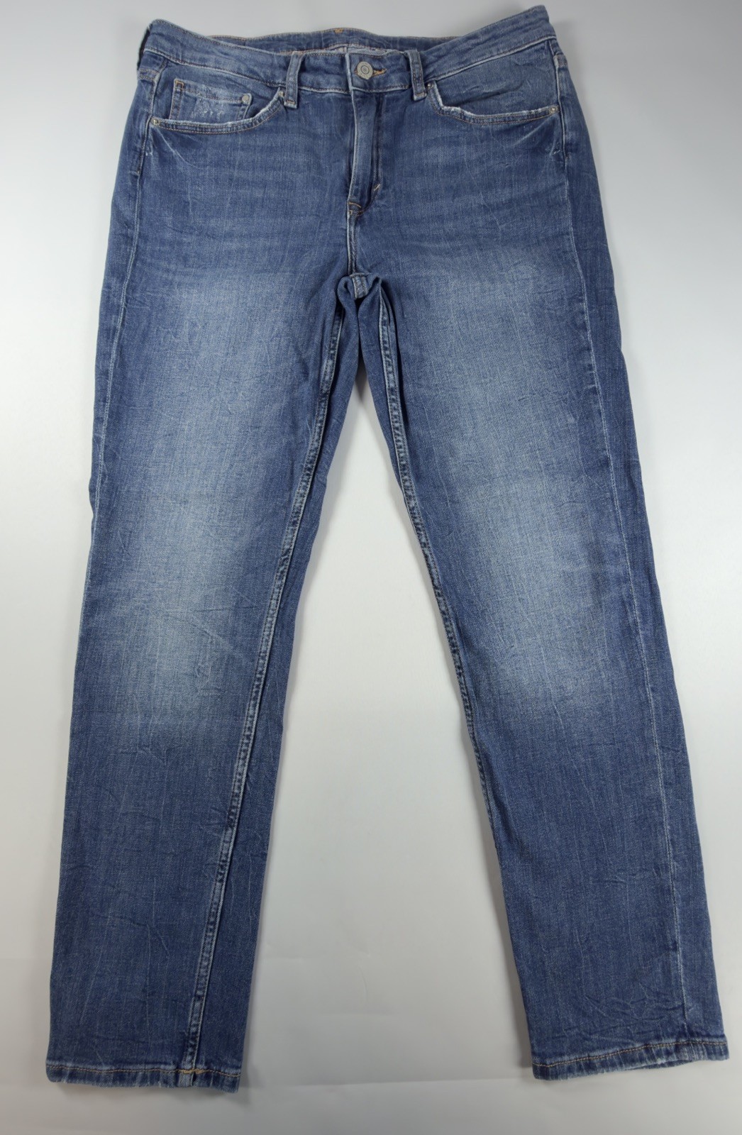 H&M Girlfriend Fit Jeans Womens 30 Blue Medium Wash Stretch Straight Denim