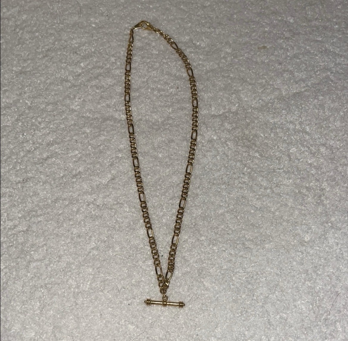 Vintage 1990s Yellow Gold Plated Figaro Chain Necklace Toggle Polished Bar