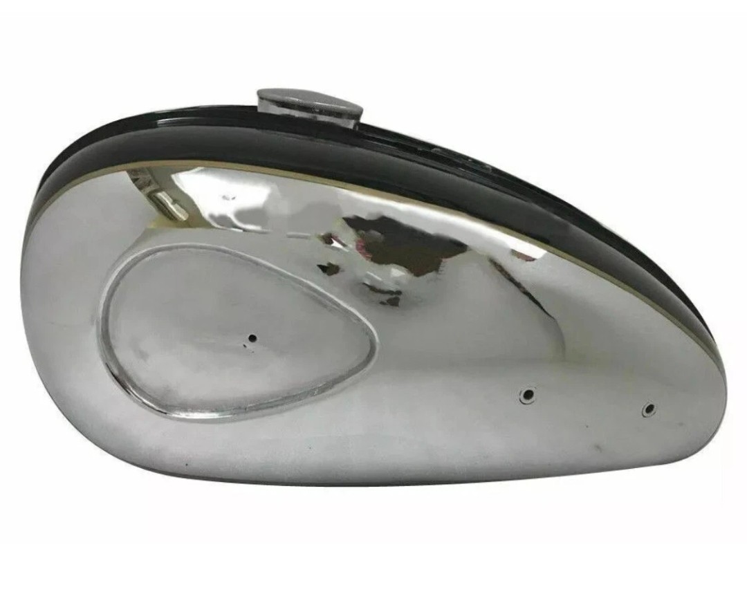 BSA C15 CHROMED AND BLACK PAINTED FUEL GAS PETROL TANK WITH CAP/COMPATIBLE FOR