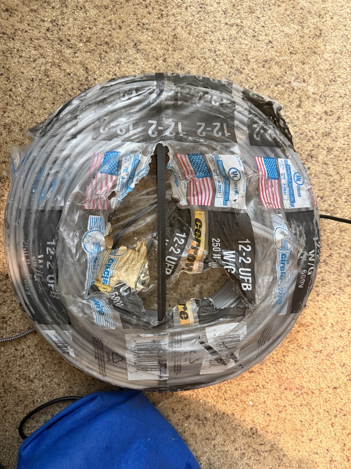 Cerrowire 250 ft. 12/2 Gray Solid CU UF-B W/G Underground Wire Direct Burial NOS