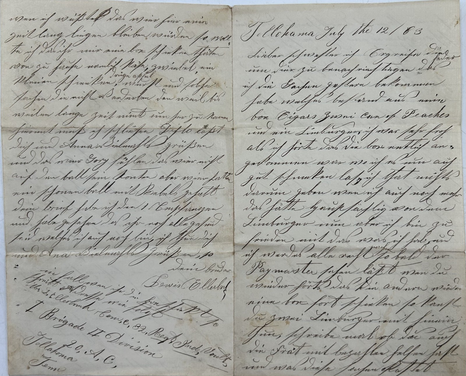 1863 Civil War Soldier in the Brigade II Division Hand Written Letter - 9.5