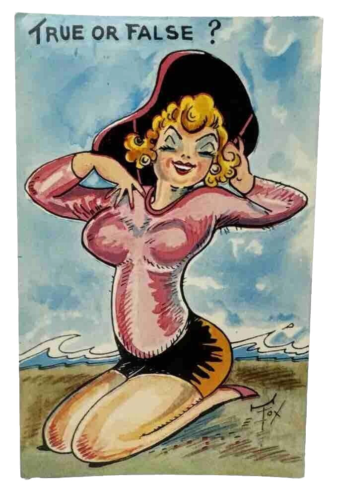 Vtg True or False Blonde Woman Boobs Cartoon Funny Humor Risque Postcard USA Vtg True or False Blonde Woman Boobs Cartoon Funny Humor Risque Postcard USA