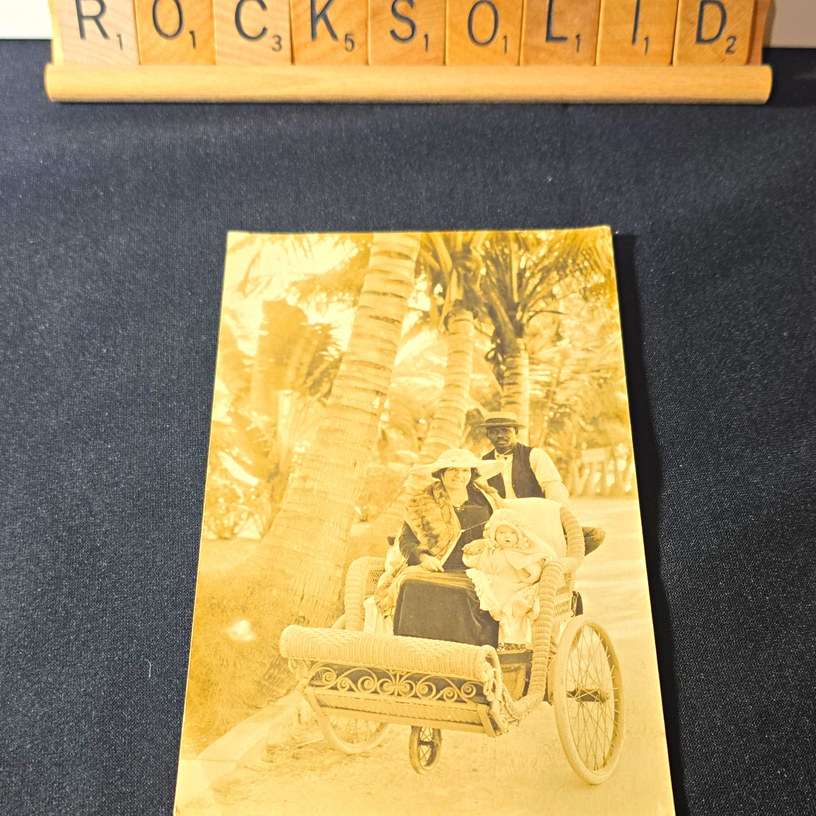 Vintage RPPC Photo Postcard Family Wicker Carriage Palm Trees Unposted Black Man Vintage RPPC Photo Postcard Family Wicker Carriage Palm Trees Unposted Black Man