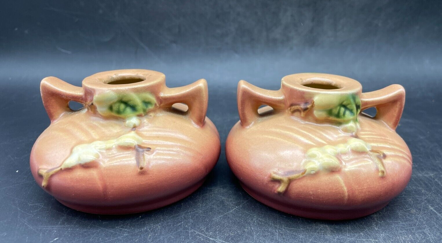 Roseville Vintage Art Pottery Snowberry Ceramic Candle Holders 1947 1CS1 Roseville Vintage Art Pottery Snowberry Ceramic Candle Holders 1947 1CS1
