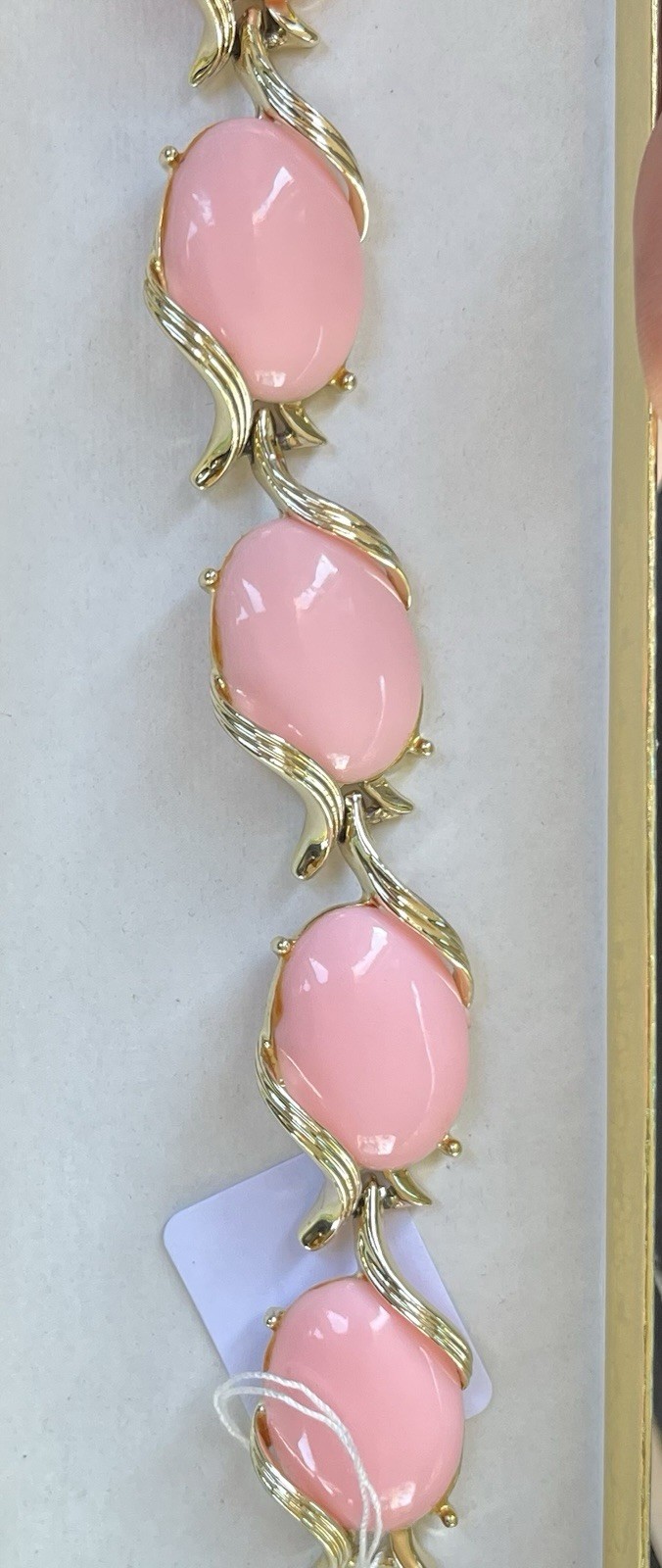 Signed Weiss Pink Cabochon Necklace & Bracelet Set – Vintage Demi‑Parure – NWOT