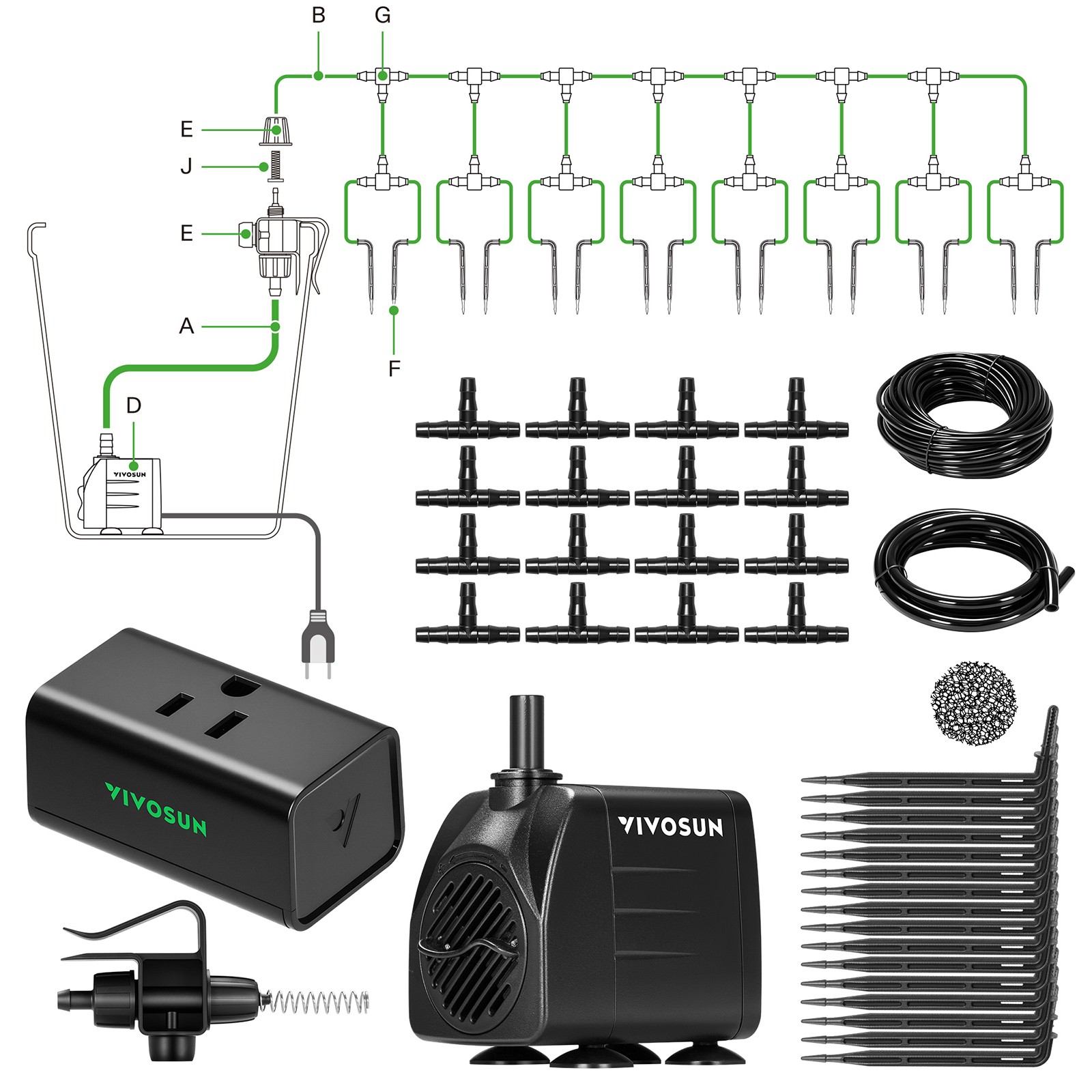 VIVOSUN Self Watering Hose Kit Automatic Drip Irrigation 16 Emitter A10 Control VIVOSUN Self Watering Hose Kit Automatic Drip Irrigation 16 Emitter A10 Control
