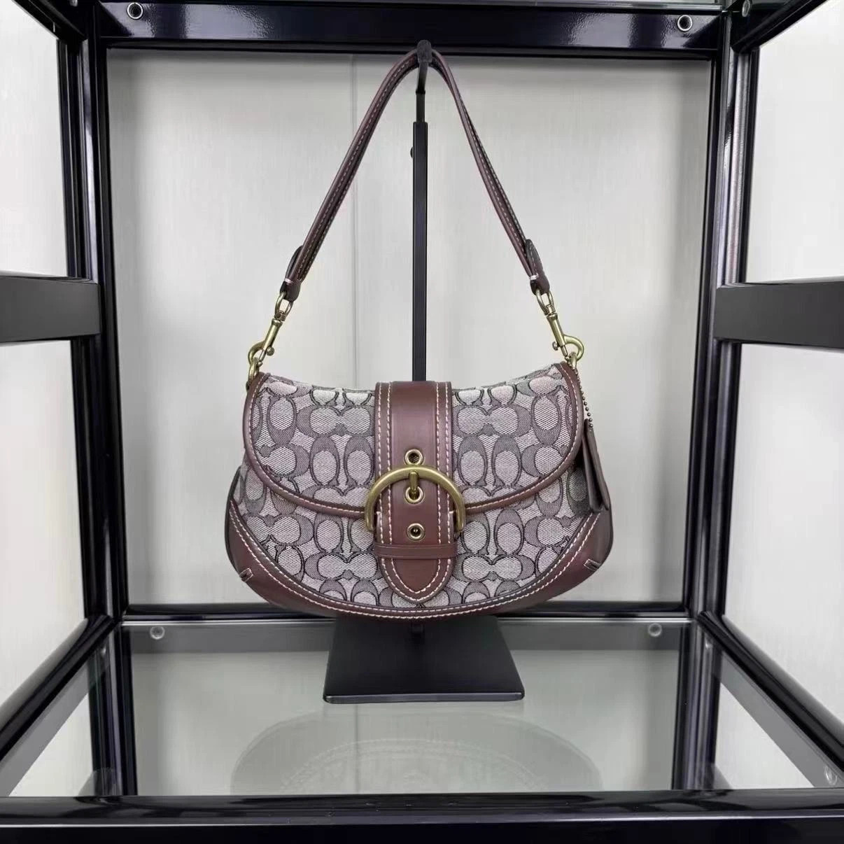 Coach CJ814 Soho Bag Signature Jacquard Maple Brown Shoulder Handbag Outlet NEW