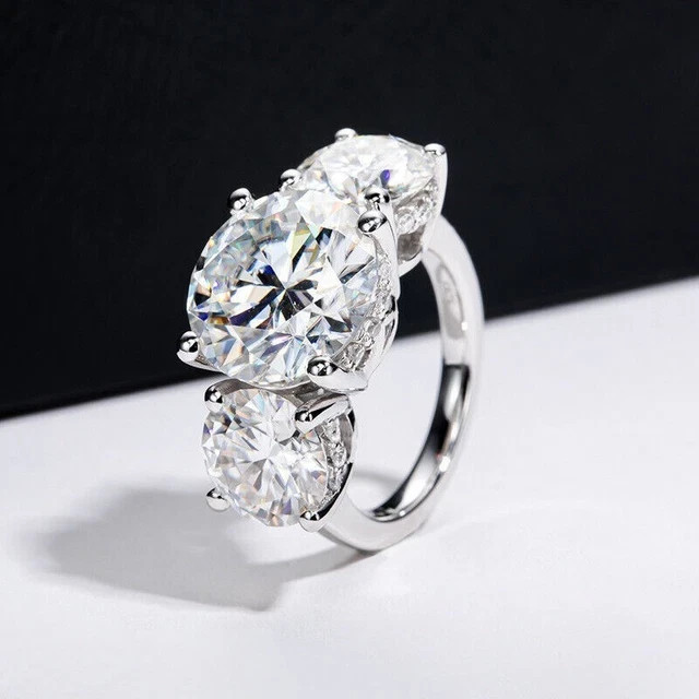 11 Ct Round Cut Three Stone Moissanite Engagement Ring 925 Sterling Silver