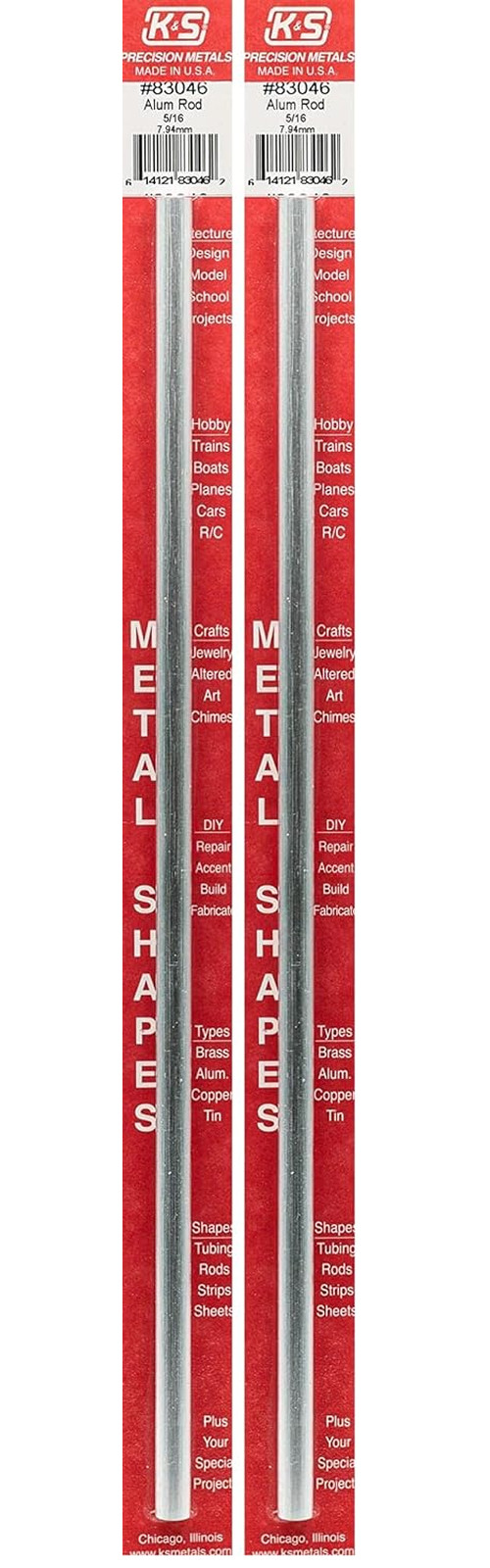 Aluminum Rod 5/16 Inch Diameter 12 Inch Length Silver Pack of 2 Made in USA