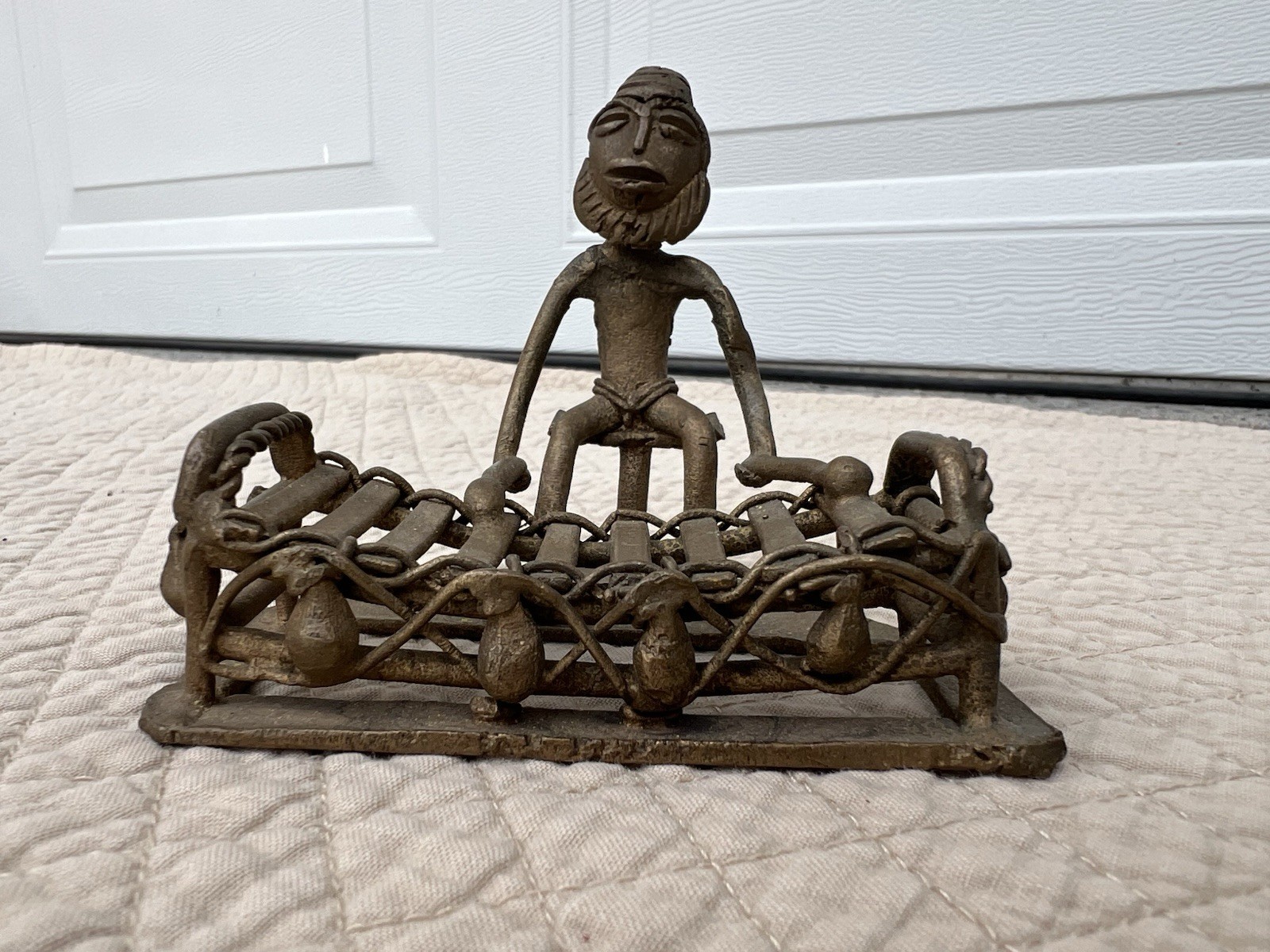 Vintage African Bronze Statue, Xylophone Musician Figure, 4