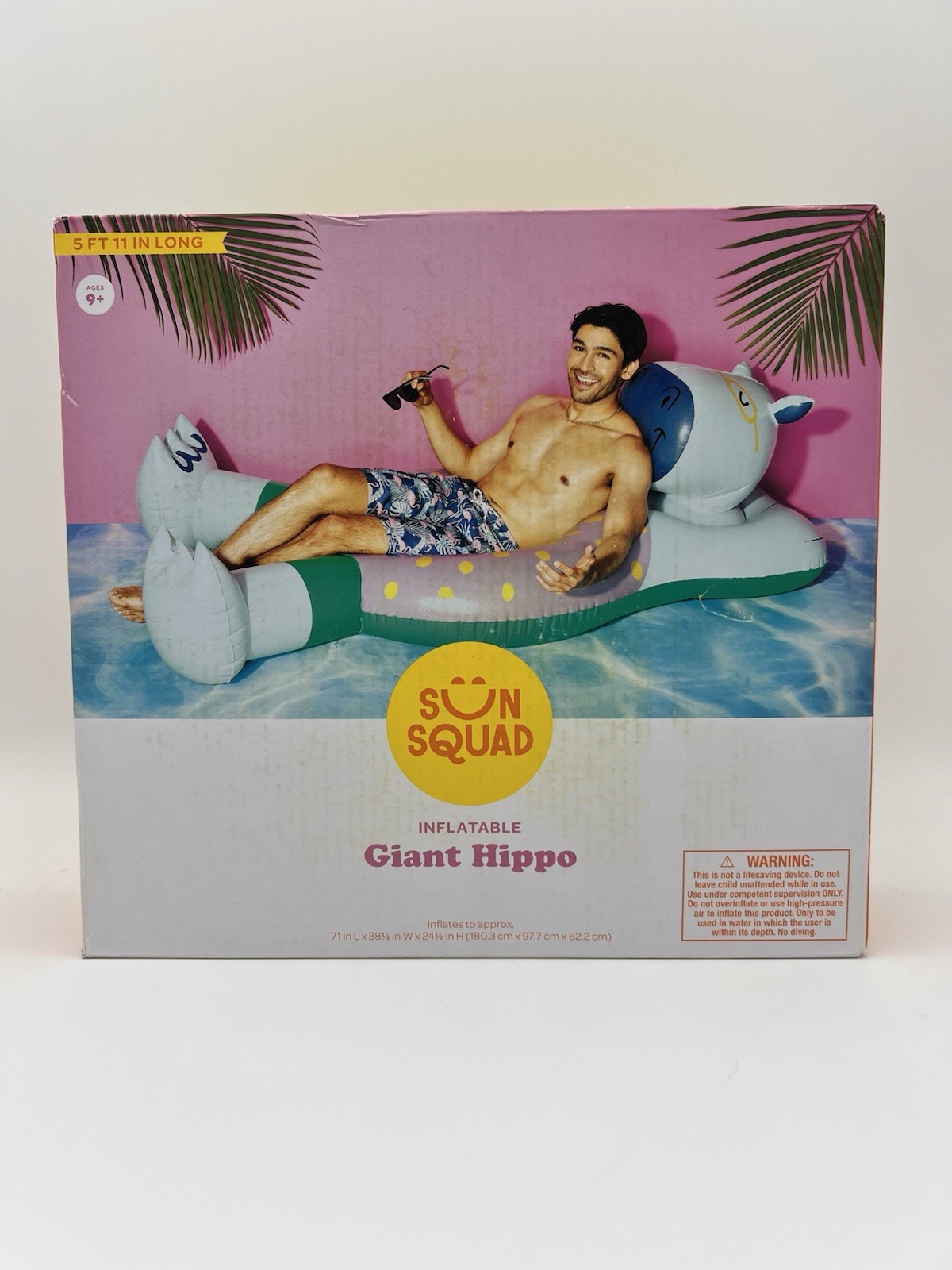 Brand New Sun Squad Giant Hippo Pool Swim Inflatable Float