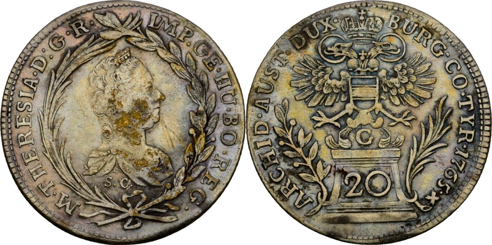 RDR Burgau Günzburg 20 Kreuzer 1765 Maria Theresa 6.6 g original coin #VK505
