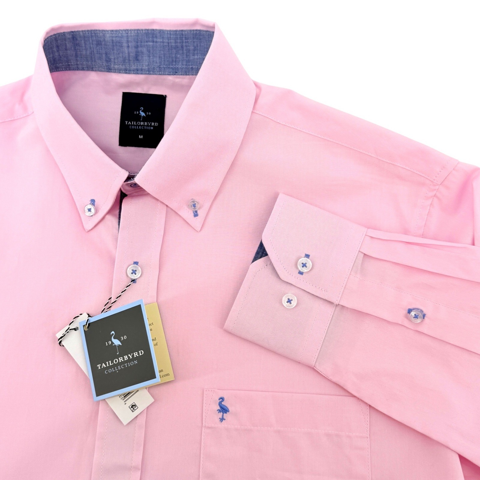 NEW Tailorbyrd Signature Oxford Shirt Mens Medium Pink Long Sleeve Button Down