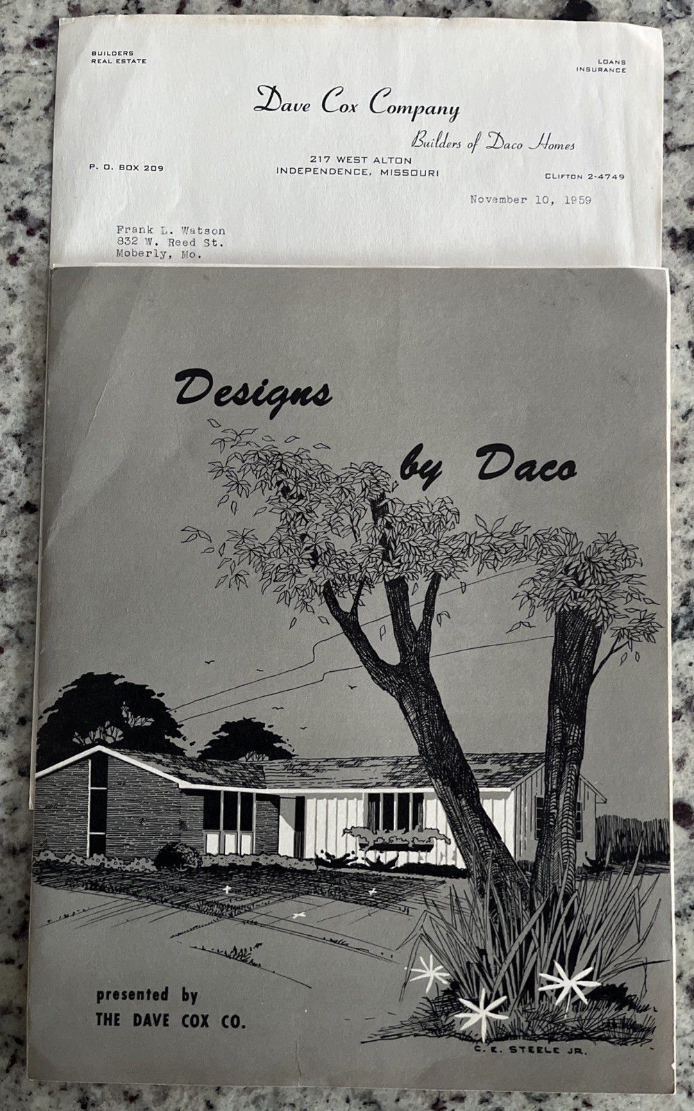 Vintage 1959 8- MCM Home Plan Sheets DACO Homes Independence MO Specs Letter