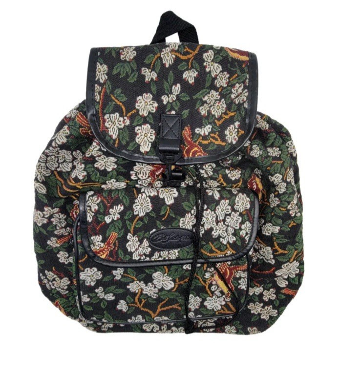 Vintage Bob Timberlake Backpack Birds Floral Women Travel Luggage Carry On Cloth