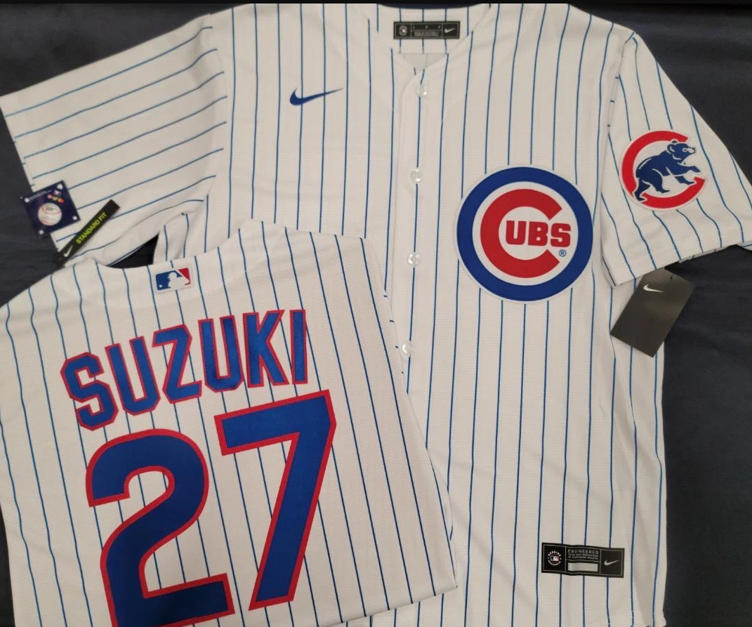Seiya Suzuki #27 Chicago Cubs White Stripe Cool Base Stitched Jersey Men