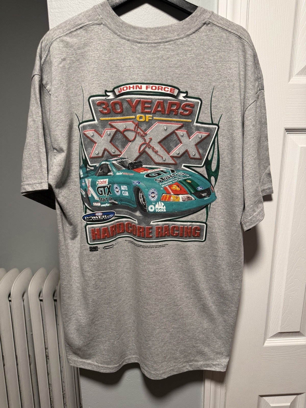 Gildan John Force 30 Years XXX Hardcore Racing NHRA Gray T-Shirt XL