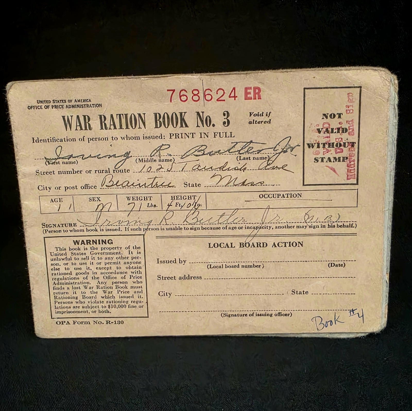 Vintage 1943 WW2 US War Ration Book. Number 3 with Stamps . Vintage 1943 WW2 US War Ration Book. Number 3 with Stamps .