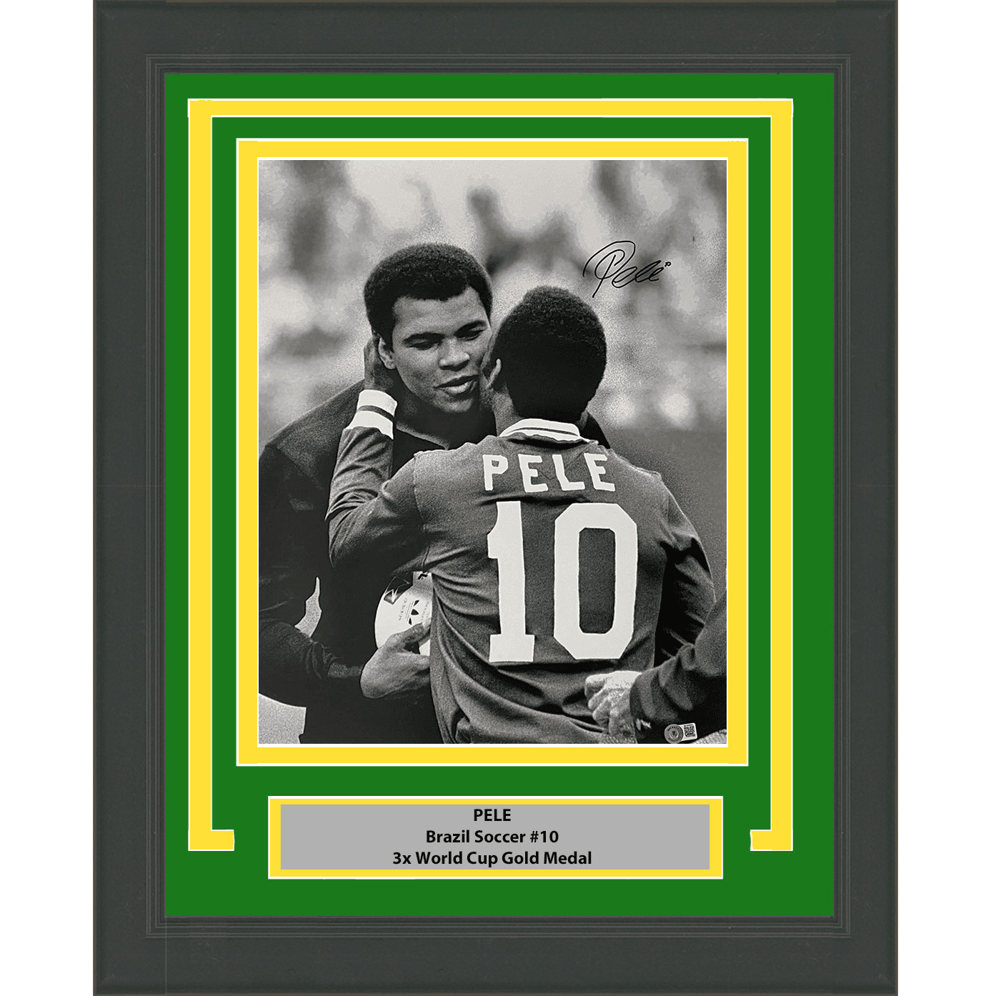Framed Autographed/Signed Pele Brazil 16x20 Photo with Muhammad Ali BAS Framed Autographed/Signed Pele Brazil 16x20 Photo with Muhammad Ali BAS